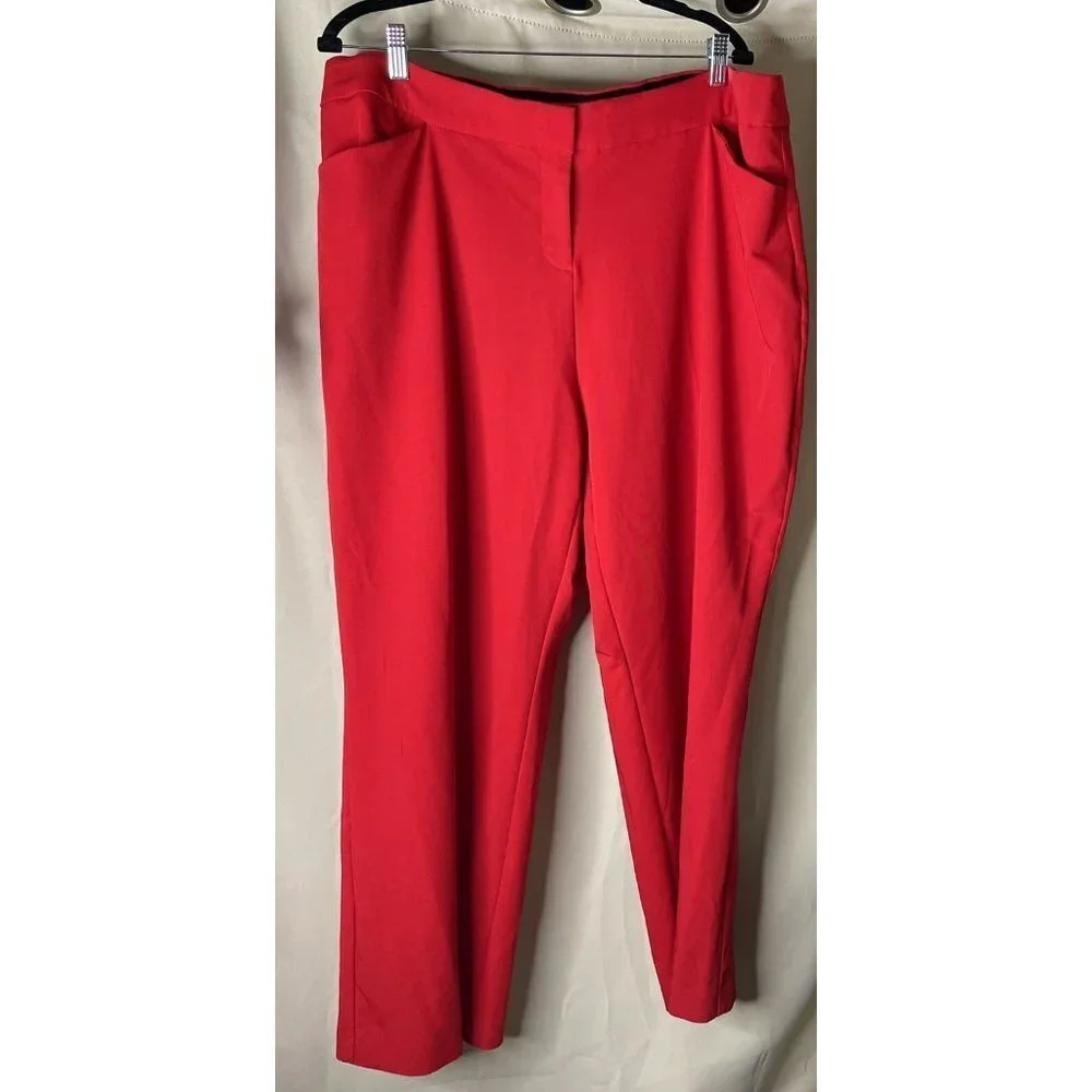 Worthington Womens Red Curvy Fit Perfect Trouser Flat Front Pockets Size 20WS‎